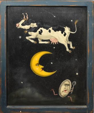  Xaiyarat's The Moon Gazing Cow - A Surreal Symphony of Gold and Emerald!